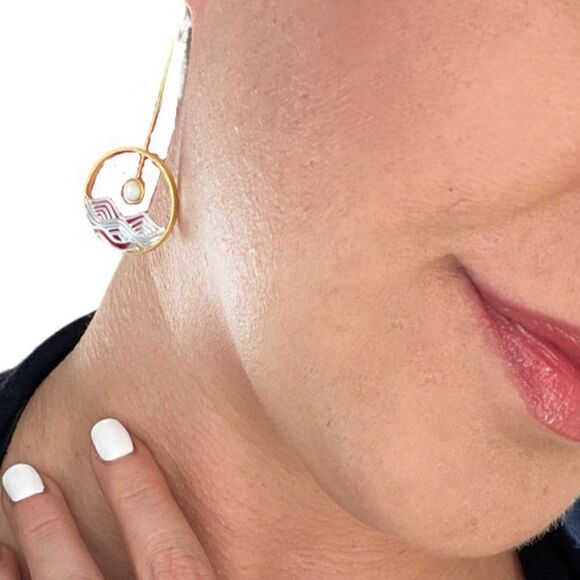 NMOT, solid sterling with 22 K real gold vermeil accents, drop earrings - Picture 6 of 11